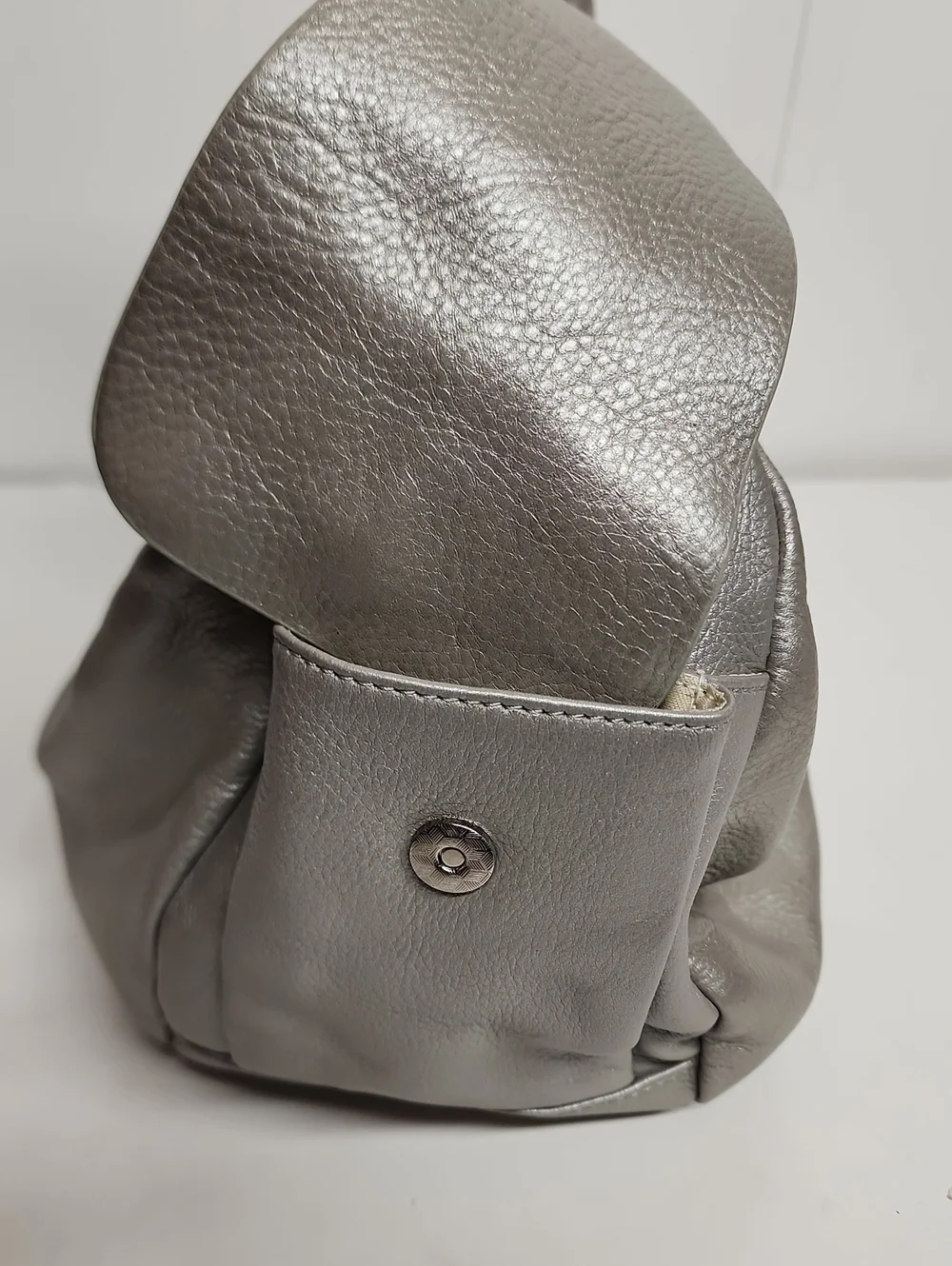 LUCE Sleek Pebbled Leather Shoulder Hobo Bag in Light Gray Minimalist Quality!